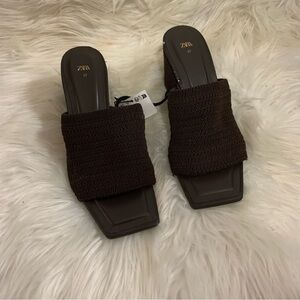 Zara Dark Brown Knit Mules wedge heels